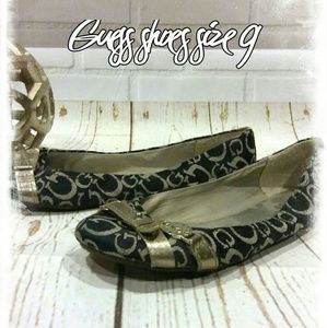 *Womens Guess flats 9 black silver shoes slip on